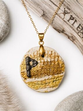 Ancient Viking Rune Necklace Handmade Nordic Ceramic Artifact Pendant